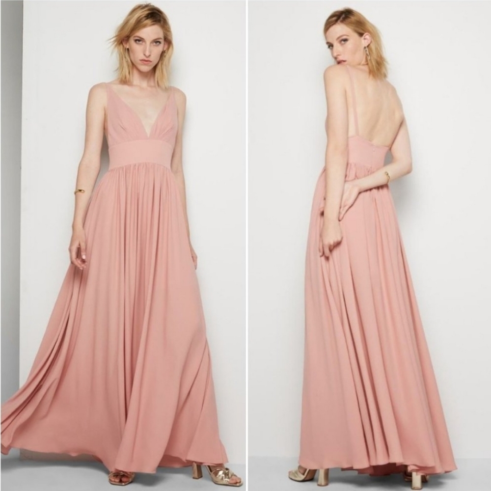 Fame And Partners Stella Dusty Pink Maxi Dress Gown Slit Medium Bridal